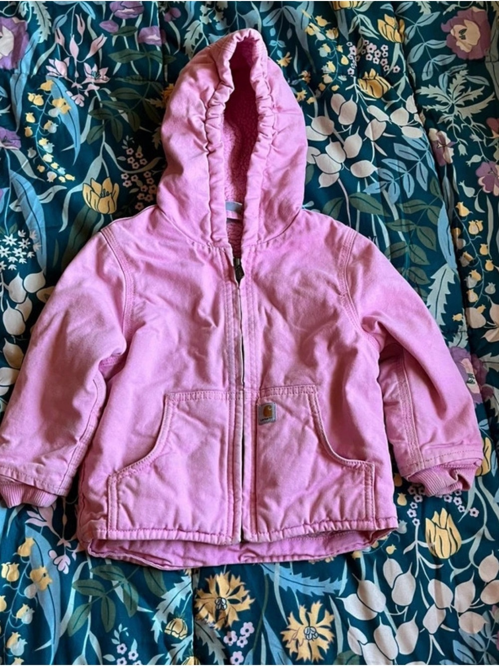 Carhartt Kids Pink Hooded Sherpa Jacket Girls Size 24 Months
